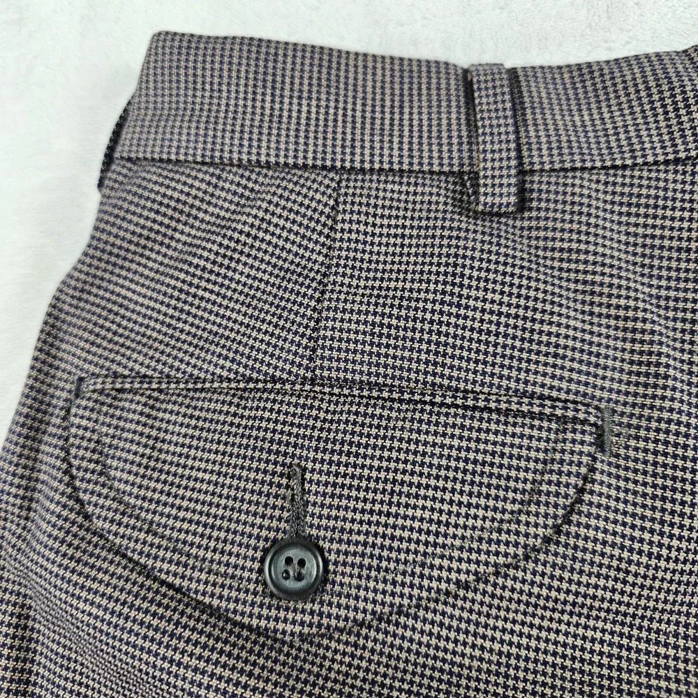 Vtg Polo Ralph Lauren Pleated Houndstooth Trousers 34x30 Cotton Navy Blue Brown